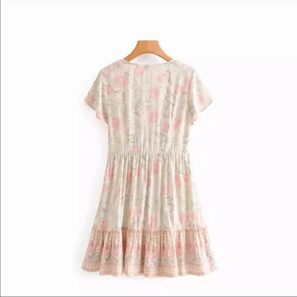 Pastel Button Up Boho Floral Gypsy Print Dress - Picture 3 of 3
